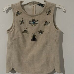 Banana Republic Jeweled Bugs Bee Dragonfly Embellished Linen Top Sz xxs &100
